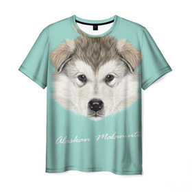 Мужская футболка 3D с принтом Alaskan Malamute в Белгороде, 100% полиэфир | прямой крой, круглый вырез горловины, длина до линии бедер | alaskan malamute | dog | puppy | маламут | собака | хаски | щенок