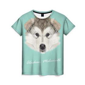 Женская футболка 3D с принтом Alaskan Malamute в Белгороде, 100% полиэфир ( синтетическое хлопкоподобное полотно) | прямой крой, круглый вырез горловины, длина до линии бедер | alaskan malamute | dog | puppy | маламут | собака | хаски | щенок
