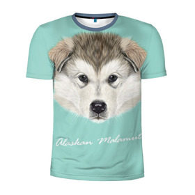 Мужская футболка 3D спортивная с принтом Alaskan Malamute в Белгороде, 100% полиэстер с улучшенными характеристиками | приталенный силуэт, круглая горловина, широкие плечи, сужается к линии бедра | Тематика изображения на принте: alaskan malamute | dog | puppy | маламут | собака | хаски | щенок