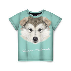 Детская футболка 3D с принтом Alaskan Malamute в Белгороде, 100% гипоаллергенный полиэфир | прямой крой, круглый вырез горловины, длина до линии бедер, чуть спущенное плечо, ткань немного тянется | alaskan malamute | dog | puppy | маламут | собака | хаски | щенок