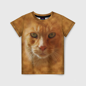 Детская футболка 3D с принтом Рыжий котик в Белгороде, 100% гипоаллергенный полиэфир | прямой крой, круглый вырез горловины, длина до линии бедер, чуть спущенное плечо, ткань немного тянется | Тематика изображения на принте: животные | кот | котенок | котик | кошка | мордочка | рыжий