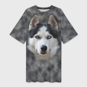 Платье-футболка 3D с принтом Хаска в Белгороде,  |  | мордочка | пес | собака | хаска | щенок