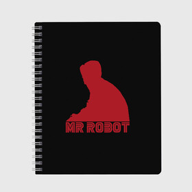 Тетрадь с принтом Mr Robot в Белгороде, 100% бумага | 48 листов, плотность листов — 60 г/м2, плотность картонной обложки — 250 г/м2. Листы скреплены сбоку удобной пружинной спиралью. Уголки страниц и обложки скругленные. Цвет линий — светло-серый
 | mister | robot | мистер робот