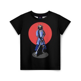 Детская футболка 3D с принтом Самурай, японское солнце в Белгороде, 100% гипоаллергенный полиэфир | прямой крой, круглый вырез горловины, длина до линии бедер, чуть спущенное плечо, ткань немного тянется | азия | воин | катана | меч | сегун | сэнсэй | харакири | честь | японец | япония