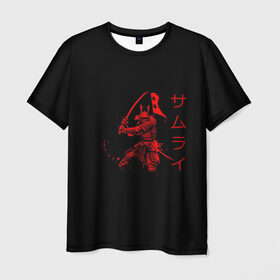 Мужская футболка 3D с принтом Японские иероглифы - самурай в Белгороде, 100% полиэфир | прямой крой, круглый вырез горловины, длина до линии бедер | Тематика изображения на принте: азия | воин | катана | меч | сегун | сэнсэй | харакири | честь | японец | япония
