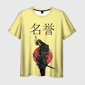 Мужская футболка 3D с принтом Японский самурай (честь) в Белгороде, 100% полиэфир | прямой крой, круглый вырез горловины, длина до линии бедер | Тематика изображения на принте: meiyo | самурай | япония