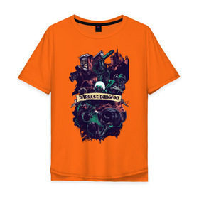Мужская футболка хлопок Oversize с принтом Darkest Dungeon в Белгороде, 100% хлопок | свободный крой, круглый ворот, “спинка” длиннее передней части | darkest dungeon | замок | игра | логотип | рыцарь | темные подземелья | тьма | череп | чумной доктор