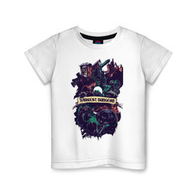 Детская футболка хлопок с принтом Darkest Dungeon в Белгороде, 100% хлопок | круглый вырез горловины, полуприлегающий силуэт, длина до линии бедер | darkest dungeon | замок | игра | логотип | рыцарь | темные подземелья | тьма | череп | чумной доктор