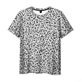 Мужская футболка 3D с принтом Узор из букв в Белгороде, 100% полиэфир | прямой крой, круглый вырез горловины, длина до линии бедер | алфавит | белый | буквы | паттерн | текстура