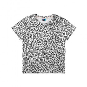 Детская футболка 3D с принтом Узор из букв в Белгороде, 100% гипоаллергенный полиэфир | прямой крой, круглый вырез горловины, длина до линии бедер, чуть спущенное плечо, ткань немного тянется | алфавит | белый | буквы | паттерн | текстура