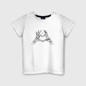 Детская футболка хлопок с принтом Сердечко в Белгороде, 100% хлопок | круглый вырез горловины, полуприлегающий силуэт, длина до линии бедер | дзентангл | дудлы | пальцы | раскраска | руки | ручная графика | сердечко | узоры | черно белое