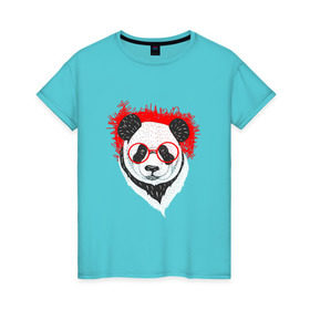 Женская футболка хлопок с принтом Умная панда в Белгороде, 100% хлопок | прямой крой, круглый вырез горловины, длина до линии бедер, слегка спущенное плечо | абстрактная | каракули | милая | очкарик | очки | панда | ручная графика | умный