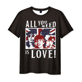 Мужская футболка 3D с принтом All You Need Is Love в Белгороде, 100% полиэфир | прямой крой, круглый вырез горловины, длина до линии бедер | all | beatles | is | love | need | rock | you | битлз | ленон | любовь | музыка | о.м.с.к. | рок