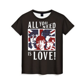 Женская футболка 3D с принтом All You Need Is Love в Белгороде, 100% полиэфир ( синтетическое хлопкоподобное полотно) | прямой крой, круглый вырез горловины, длина до линии бедер | all | beatles | is | love | need | rock | you | битлз | ленон | любовь | музыка | о.м.с.к. | рок