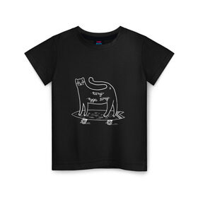 Детская футболка хлопок с принтом Кот скейтер в Белгороде, 100% хлопок | круглый вырез горловины, полуприлегающий силуэт, длина до линии бедер | cat | sk8 | skate | кот | кошка | лонгборд | скейт