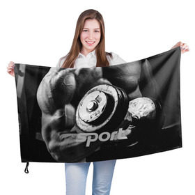 Флаг 3D с принтом Гиря и мышцы в Белгороде, 100% полиэстер | плотность ткани — 95 г/м2, размер — 67 х 109 см. Принт наносится с одной стороны | crossfit | атлетика | гантель | качалка | качок | кроссфит | мускулы | мышцы | сила | спортсмен | тяжелая