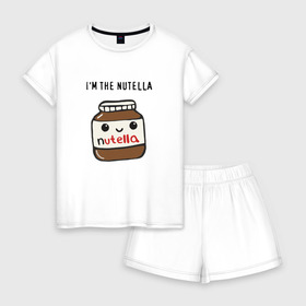 Женская пижама с шортиками хлопок с принтом Нутелла в Белгороде, 100% хлопок | футболка прямого кроя, шорты свободные с широкой мягкой резинкой | девушка | жена | любовь | нутелла | пара | сердце | шоколадка