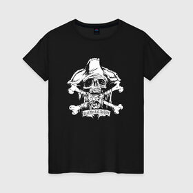 Женская футболка хлопок с принтом Череп 1 в Белгороде, 100% хлопок | прямой крой, круглый вырез горловины, длина до линии бедер, слегка спущенное плечо | мертвецы | пираты | сказки