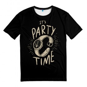 Мужская футболка 3D с принтом Party time в Белгороде, 100% полиэфир | прямой крой, круглый вырез горловины, длина до линии бедер | 