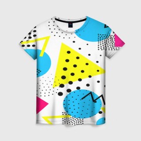 Женская футболка 3D с принтом Стильная геометрия в Белгороде, 100% полиэфир ( синтетическое хлопкоподобное полотно) | прямой крой, круглый вырез горловины, длина до линии бедер | 3d | geometry | pop art | triangle | абстракция | другие | поп арт | яркие