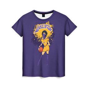 Женская футболка 3D с принтом Lakers в Белгороде, 100% полиэфир ( синтетическое хлопкоподобное полотно) | прямой крой, круглый вырез горловины, длина до линии бедер | basketball | cheerleader | girl | lakers | nba | street