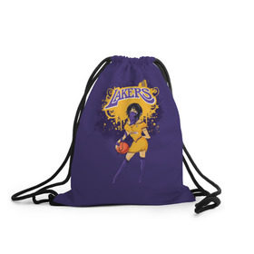 Рюкзак-мешок 3D с принтом Lakers в Белгороде, 100% полиэстер | плотность ткани — 200 г/м2, размер — 35 х 45 см; лямки — толстые шнурки, застежка на шнуровке, без карманов и подкладки | basketball | cheerleader | girl | lakers | nba | street