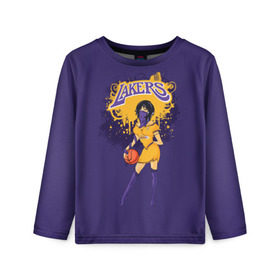 Детский лонгслив 3D с принтом Lakers в Белгороде, 100% полиэстер | длинные рукава, круглый вырез горловины, полуприлегающий силуэт
 | basketball | cheerleader | girl | lakers | nba | street