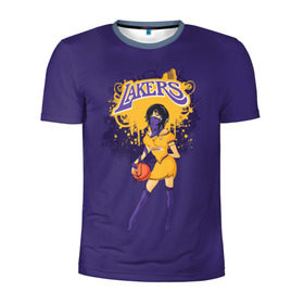 Мужская футболка 3D спортивная с принтом Lakers в Белгороде, 100% полиэстер с улучшенными характеристиками | приталенный силуэт, круглая горловина, широкие плечи, сужается к линии бедра | basketball | cheerleader | girl | lakers | nba | street