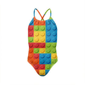 Детский купальник 3D с принтом Лего в Белгороде, Полиэстер 85%, Спандекс 15% | Слитный крой, подклад по переду изделия, узкие бретели | lego | tetris | детальки | лего | разноцветные