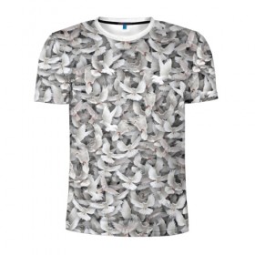 Мужская футболка 3D спортивная с принтом Белые голуби в Белгороде, 100% полиэстер с улучшенными характеристиками | приталенный силуэт, круглая горловина, широкие плечи, сужается к линии бедра | белый | гллубь | паттерн | птицы | птички | свдебный | свдьба | стая | текстура