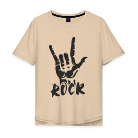 Мужская футболка хлопок Oversize с принтом Черная рок коза в Белгороде, 100% хлопок | свободный крой, круглый ворот, “спинка” длиннее передней части | Тематика изображения на принте: rock пальцы надпись | барабанная установка | гитара | группа | коза стиль жанр | концерт | мертвец | металл | музыка | надпись хой | огонь | панк | песня | попса | рок | рок н рол | скелет | хард