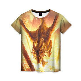 Женская футболка 3D с принтом Дракон в Белгороде, 100% полиэфир ( синтетическое хлопкоподобное полотно) | прямой крой, круглый вырез горловины, длина до линии бедер | gwent | witcher | ведьмак | гвинт | геральт | дракон