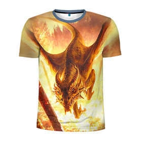 Мужская футболка 3D спортивная с принтом Дракон в Белгороде, 100% полиэстер с улучшенными характеристиками | приталенный силуэт, круглая горловина, широкие плечи, сужается к линии бедра | Тематика изображения на принте: gwent | witcher | ведьмак | гвинт | геральт | дракон