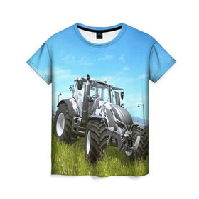 Женская футболка 3D с принтом Farming simulator 1 в Белгороде, 100% полиэфир ( синтетическое хлопкоподобное полотно) | прямой крой, круглый вырез горловины, длина до линии бедер | farming | simulator | трактор | фермер
