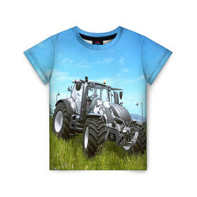 Детская футболка 3D с принтом Farming simulator 1 в Белгороде, 100% гипоаллергенный полиэфир | прямой крой, круглый вырез горловины, длина до линии бедер, чуть спущенное плечо, ткань немного тянется | farming | simulator | трактор | фермер