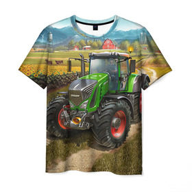 Мужская футболка 3D с принтом Farming simulator 2 в Белгороде, 100% полиэфир | прямой крой, круглый вырез горловины, длина до линии бедер | farming | simulator | трактор | фермер