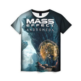 Женская футболка 3D с принтом ME Andromeda 2 в Белгороде, 100% полиэфир ( синтетическое хлопкоподобное полотно) | прямой крой, круглый вырез горловины, длина до линии бедер | andromeda | effect | андромеда | массб эффект | эфект