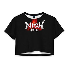 Женская футболка 3D укороченная с принтом Ni-Oh 1 в Белгороде, 100% полиэстер | круглая горловина, длина футболки до линии талии, рукава с отворотами | Тематика изображения на принте: 