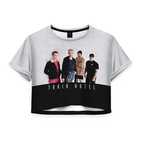 Женская футболка 3D укороченная с принтом Tokio Hotel в Белгороде, 100% полиэстер | круглая горловина, длина футболки до линии талии, рукава с отворотами | 2017 | dream machine | tokio hotel | билл каулитц | георг листинг | густав шефер | токийский отель | том каулиц