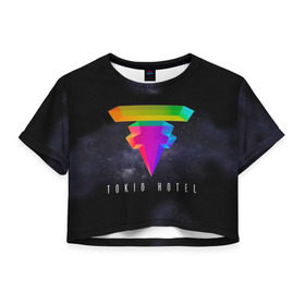Женская футболка 3D укороченная с принтом Tokio Hotel в Белгороде, 100% полиэстер | круглая горловина, длина футболки до линии талии, рукава с отворотами | 2017 | dream machine | tokio hotel | билл каулитц | георг листинг | густав шефер | токийский отель | том каулиц