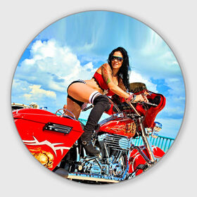 Коврик круглый с принтом Девушка на мотоцикле в Белгороде, резина и полиэстер | круглая форма, изображение наносится на всю лицевую часть | байкер