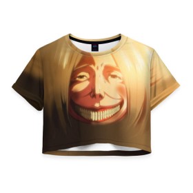 Женская футболка 3D укороченная с принтом Атака Титанов в Белгороде, 100% полиэстер | круглая горловина, длина футболки до линии талии, рукава с отворотами | attack on titan | вторжение гигантов | титанша
