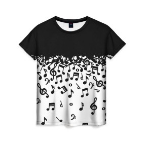 Женская футболка 3D с принтом Поглощение музыкой в Белгороде, 100% полиэфир ( синтетическое хлопкоподобное полотно) | прямой крой, круглый вырез горловины, длина до линии бедер | абстракция | арт | дизайн | музыка | ноты | ритм