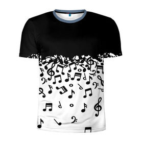 Мужская футболка 3D спортивная с принтом Поглощение музыкой в Белгороде, 100% полиэстер с улучшенными характеристиками | приталенный силуэт, круглая горловина, широкие плечи, сужается к линии бедра | Тематика изображения на принте: абстракция | арт | дизайн | музыка | ноты | ритм