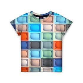 Детская футболка 3D с принтом Квадратики в Белгороде, 100% гипоаллергенный полиэфир | прямой крой, круглый вырез горловины, длина до линии бедер, чуть спущенное плечо, ткань немного тянется | квадраты | текстуры | фигуры