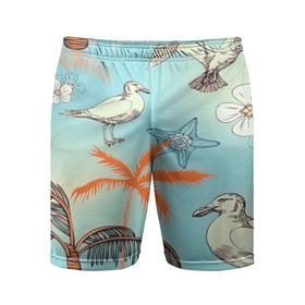 Мужские шорты 3D спортивные с принтом Морской стиль в Белгороде,  |  | арт | море | пальмы | природа | птицы | цветные | цветы | чайки | яркие