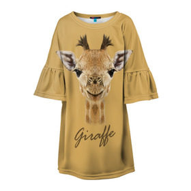 Детское платье 3D с принтом Жираф в Белгороде, 100% полиэстер | прямой силуэт, чуть расширенный к низу. Круглая горловина, на рукавах — воланы | Тематика изображения на принте: giraffe | арт | жираф | зоопарк | рафик