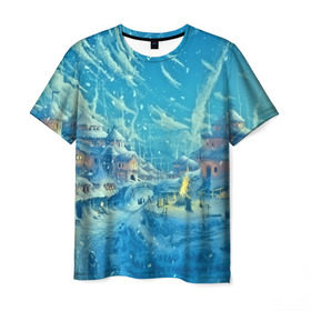Мужская футболка 3D с принтом Зимний городок в Белгороде, 100% полиэфир | прямой крой, круглый вырез горловины, длина до линии бедер | ночь | пейзаж | снег