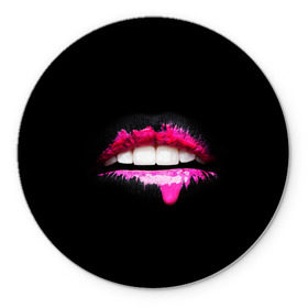Коврик круглый с принтом Губы в Белгороде, резина и полиэстер | круглая форма, изображение наносится на всю лицевую часть | lips | teeth | губы | зубы | краска | помада