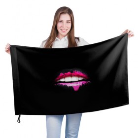 Флаг 3D с принтом Губы в Белгороде, 100% полиэстер | плотность ткани — 95 г/м2, размер — 67 х 109 см. Принт наносится с одной стороны | lips | teeth | губы | зубы | краска | помада